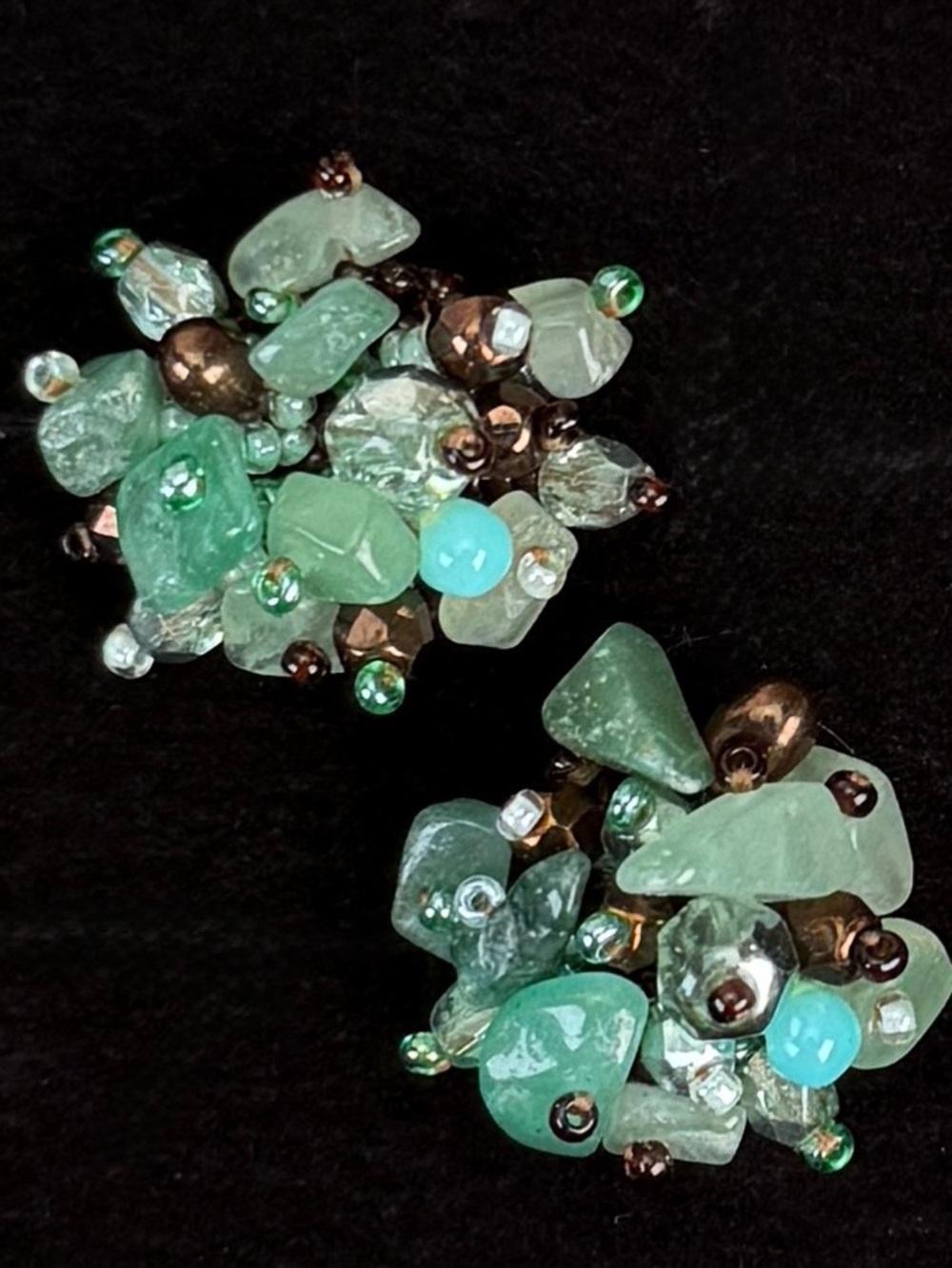 Vintage Green and Brown Cluster Pierced Earrings